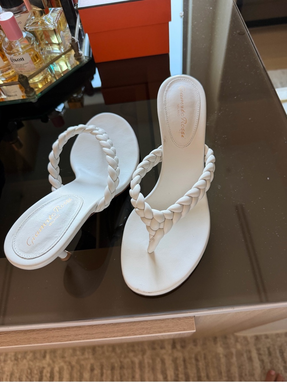 Gianvito Rossi White Braided Toe-Post Heeled Sandals